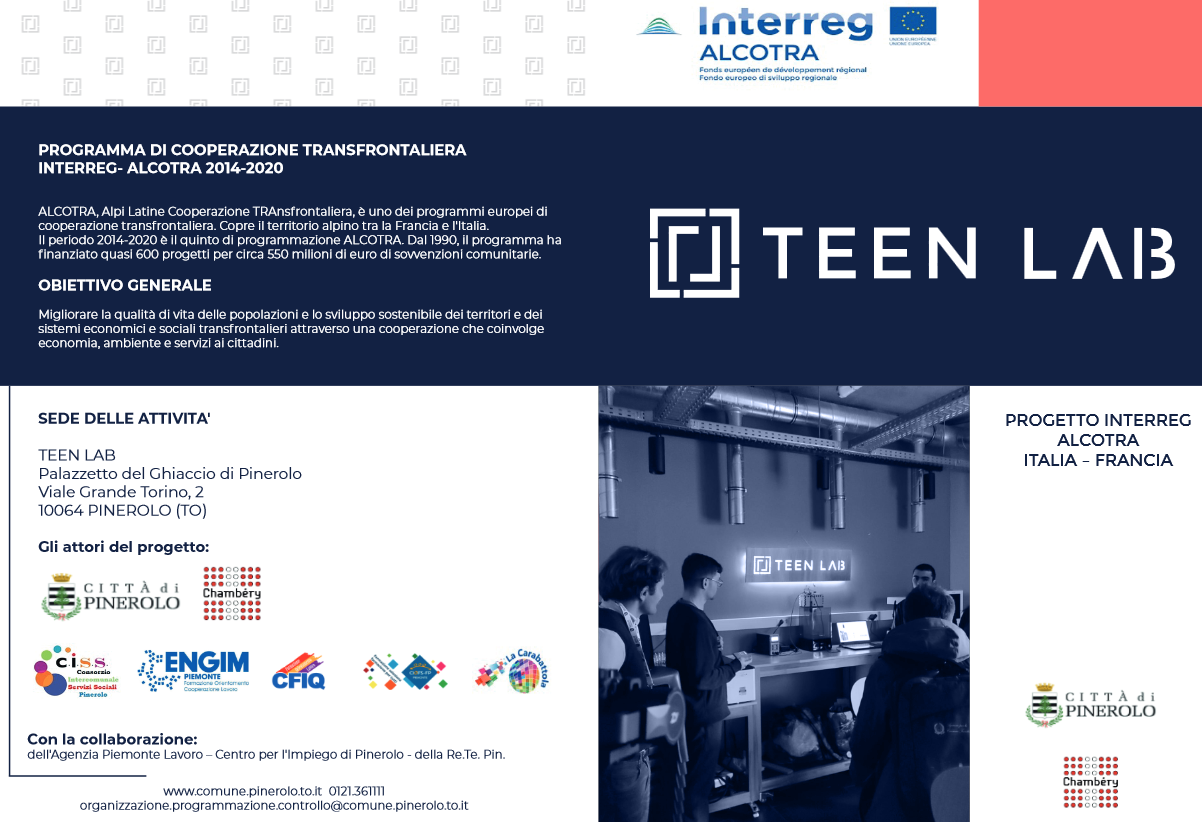 immagine raffigurante il logo del progetto "TEEN LAB" con immagine del laboratorio con i ragazzi