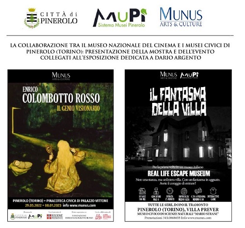 Immagini delle due locandine della mostra e dell'evento su Enrico Colombotto Rosso ed Il fantasma della villa 