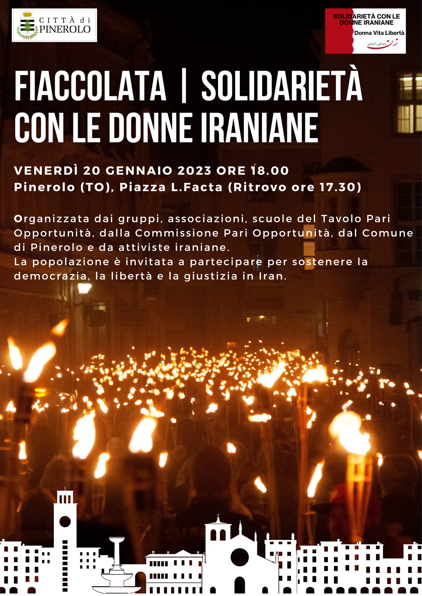 Fiaccolata di solidarietà con le donne iraniane venerdì 20 gennaio 2023