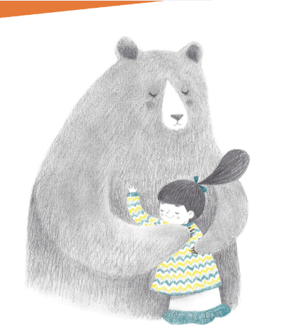 immagine di un orso che abbraccia una bambina