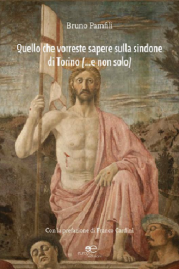 immagine della copertina del libro intitolato: “Quello che vorreste sapere sulla sindone di Torino (... e non solo)” raffigurante Cristo con la lacerazione al costato e con indosso il sudario